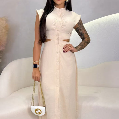 🌼Elegante vestido con abertura y mangas cortas para mujer