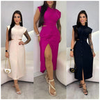 🌼Elegantes Kleid mit Kappenärmeln und Schlitz für Damen