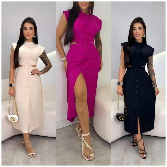 🌼Elegante vestido con abertura y mangas cortas para mujer