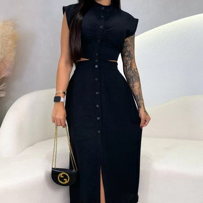 🌼Elegante vestido con abertura y mangas cortas para mujer