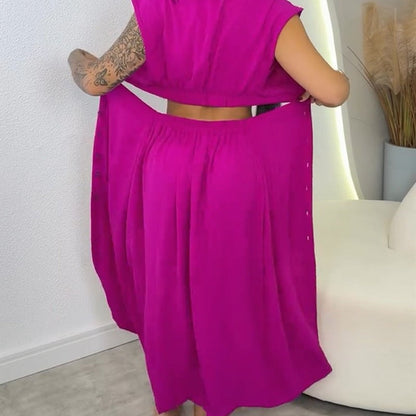 🌼Elegante vestido con abertura y mangas cortas para mujer