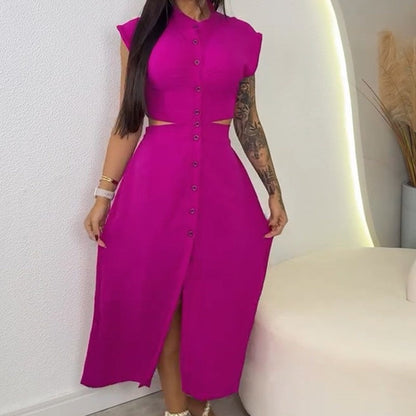 🌼Elegante vestido con abertura y mangas cortas para mujer