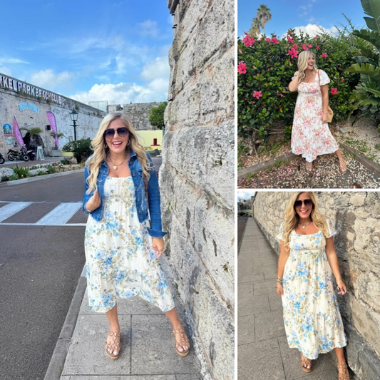 🏖️Zeitlich begrenzter Rabatt🌼Bedrucktes, plissiertes Kurzarmkleid für Damen mit quadratischem Ausschnitt