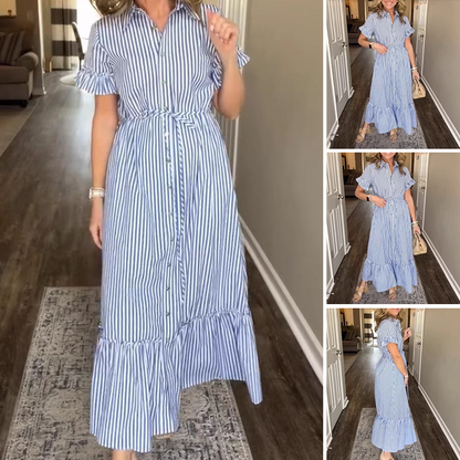 🔥  👗NUEVO 2025: Vestido con volantes azul y blanco y lazo ¡Ahora – Ahorra un 35%!
