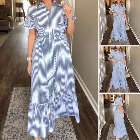 🔥  👗NUEVO 2025: Vestido con volantes azul y blanco y lazo ¡Ahora – Ahorra un 35%!