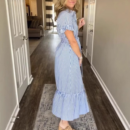 🔥  👗NUEVO 2025: Vestido con volantes azul y blanco y lazo ¡Ahora – Ahorra un 35%!