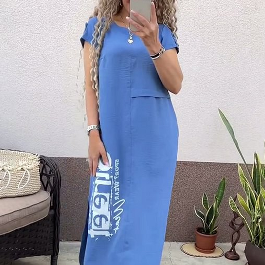 Lässiges, kurzärmliges Kleid mit Seitenschlitz und lockerer Passform für Damen