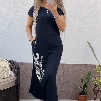 Vestido informal de alas cortas con hendidura lateral y en forma suelta para mujeres
