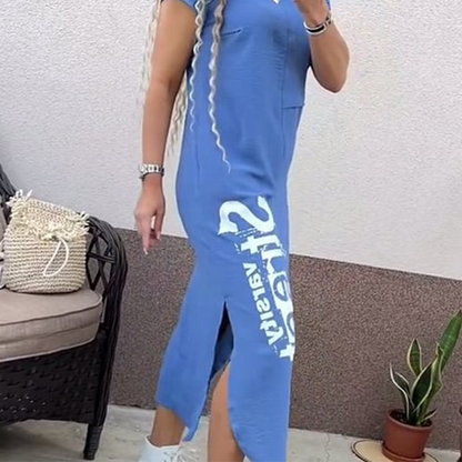 Vestido informal de alas cortas con hendidura lateral y en forma suelta para mujeres