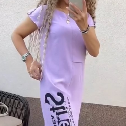 Vestido informal de alas cortas con hendidura lateral y en forma suelta para mujeres