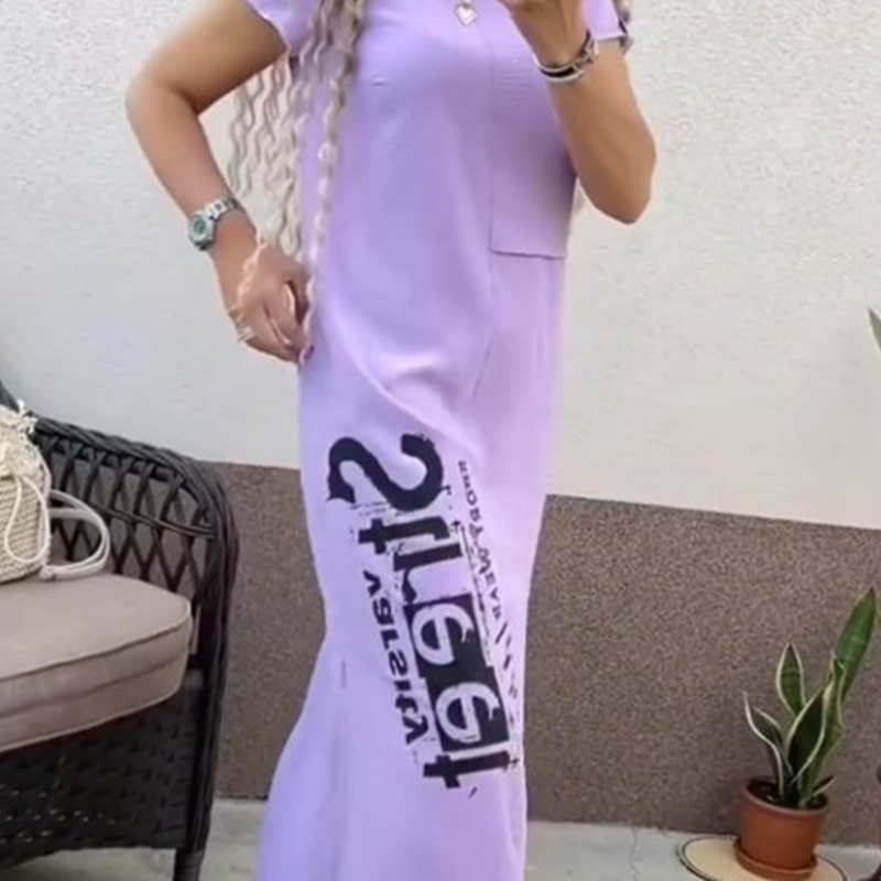 Vestido informal de alas cortas con hendidura lateral y en forma suelta para mujeres