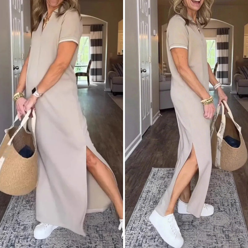 Vestido de blusa para mujeres en longitud máxima con hendidura lateral