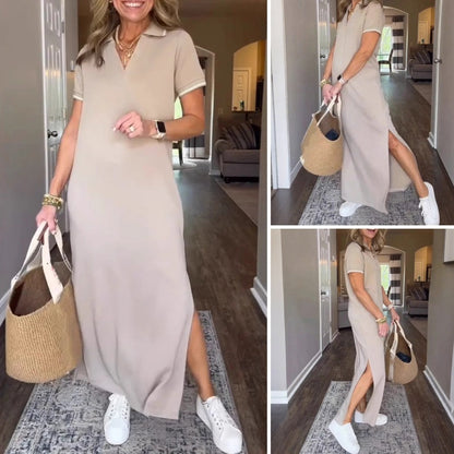 Vestido de blusa para mujeres en longitud máxima con hendidura lateral