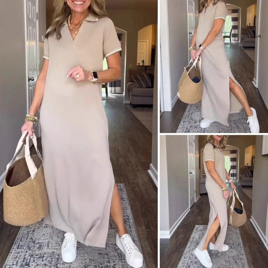 Vestido de blusa para mujeres en longitud máxima con hendidura lateral