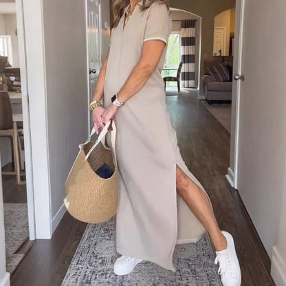 Vestido de blusa para mujeres en longitud máxima con hendidura lateral