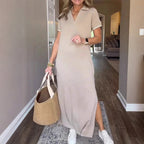 Damen Blusenkleid in Maxilänge mit Seitenschlitz
