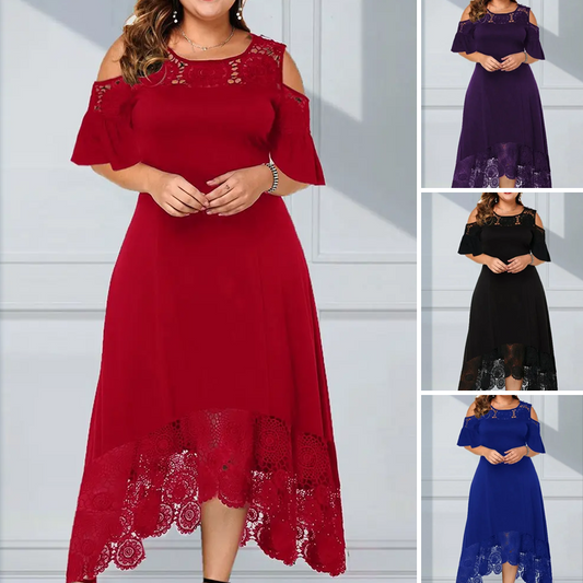 Vestido de hombro elegante para mujeres con una base de encaje