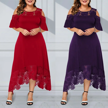 Vestido de hombro elegante para mujeres con una base de encaje