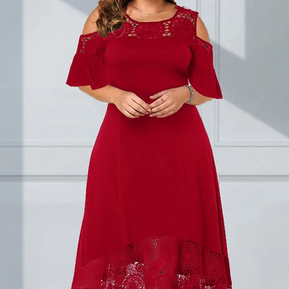 Vestido de hombro elegante para mujeres con una base de encaje