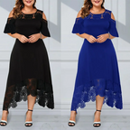 Damen elegantes schulterfreies Kleid mit Spitzensaum