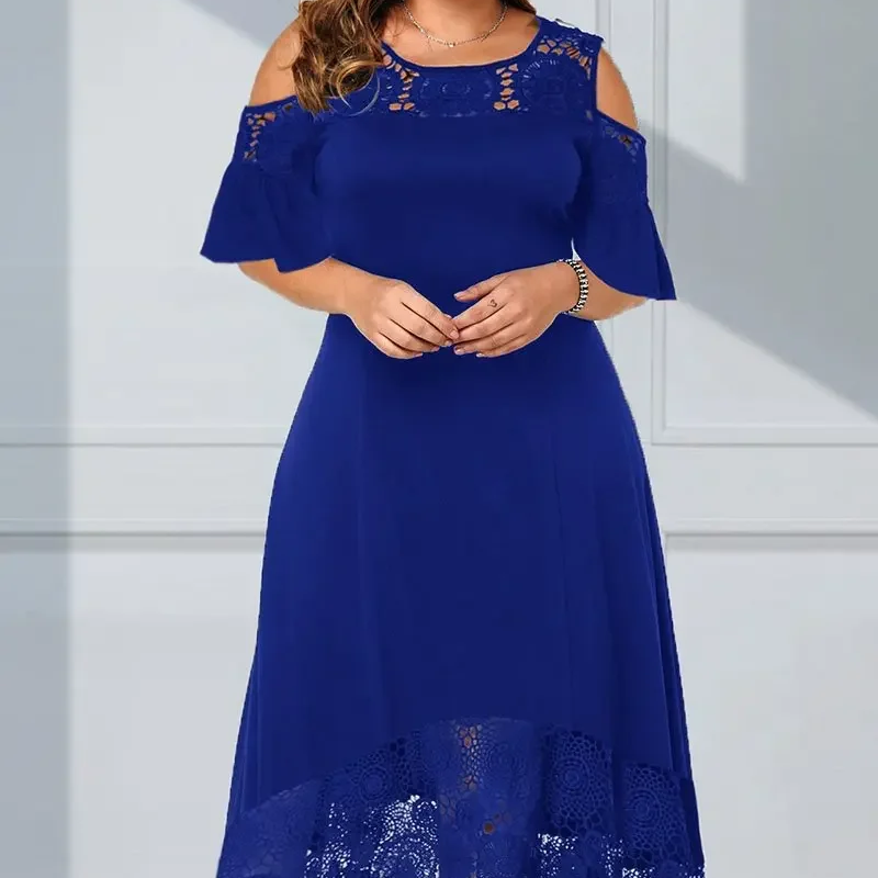 Vestido de hombro elegante para mujeres con una base de encaje
