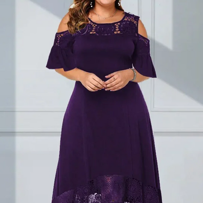 Vestido de hombro elegante para mujeres con una base de encaje