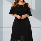 Damen elegantes schulterfreies Kleid mit Spitzensaum