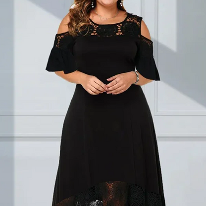 Vestido de hombro elegante para mujeres con una base de encaje