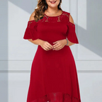 Damen elegantes schulterfreies Kleid mit Spitzensaum