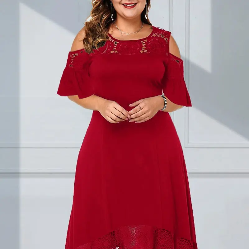 Vestido de hombro elegante para mujeres con una base de encaje