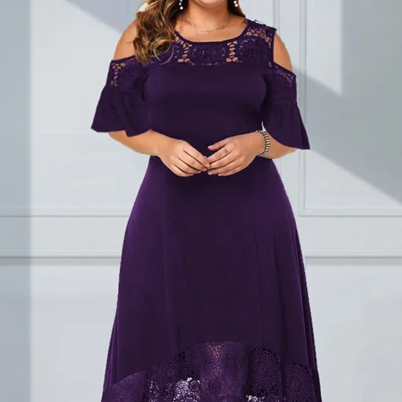 Vestido de hombro elegante para mujeres con una base de encaje
