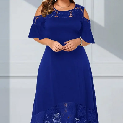 Vestido de hombro elegante para mujeres con una base de encaje