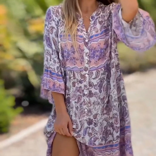 💞Was soll ich morgen anziehen?👗Damen Floral V-Neck Dress