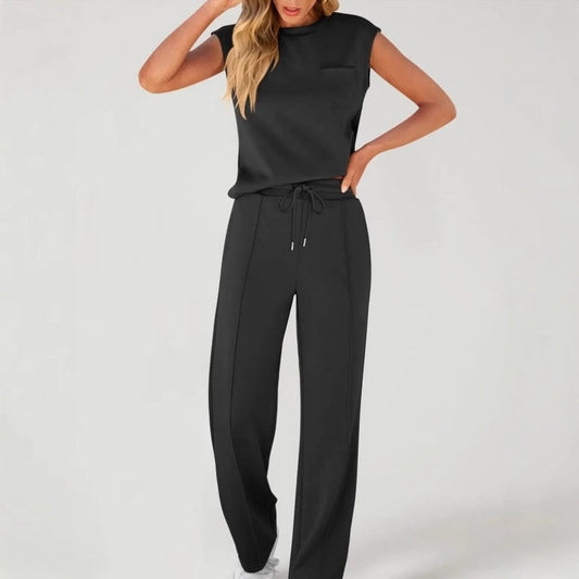 😍Conjunto casual de 2 piezas para mujer con top sin mangas y pantalón con cordón.