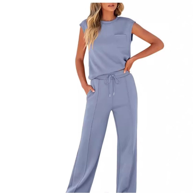 😍Conjunto casual de 2 piezas para mujer con top sin mangas y pantalón con cordón.