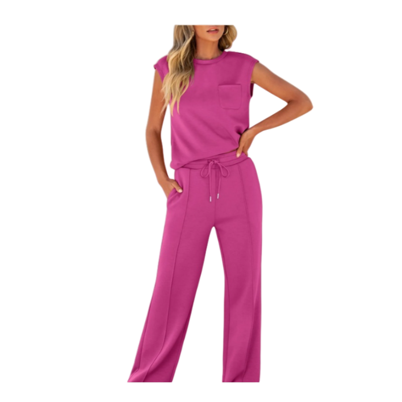 😍Conjunto casual de 2 piezas para mujer con top sin mangas y pantalón con cordón.