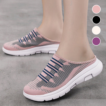 Bequeme Hausschuhe mit Geschlossener Zehenpartie – Memory-Schaum, Atmungsaktiv & Rutschfest, Streifenmuster für Zuhause & Draußen