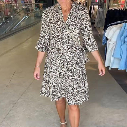 🎉 Rebajas de verano 55% de descuento 🛍️Vestido holgado con cuello en V y estampado de leopardo para mujer