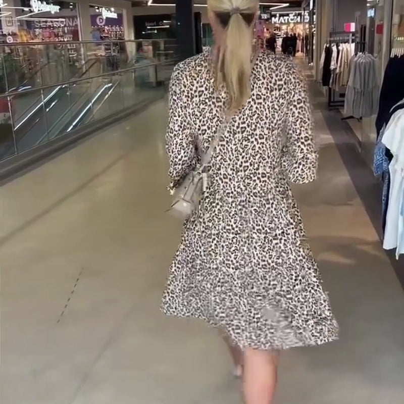 🎉 Rebajas de verano 55% de descuento 🛍️Vestido holgado con cuello en V y estampado de leopardo para mujer