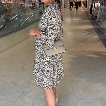 🎉 Rebajas de verano 55% de descuento 🛍️Vestido holgado con cuello en V y estampado de leopardo para mujer
