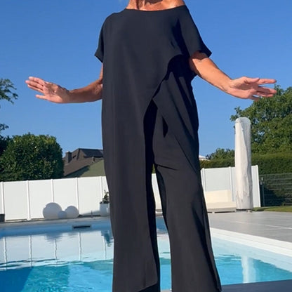 💕Solid Color Off-Shoulder Top & Pants Set
