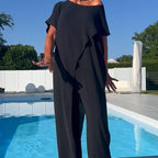 💕Solid Color Off-Shoulder Top & Pants Set
