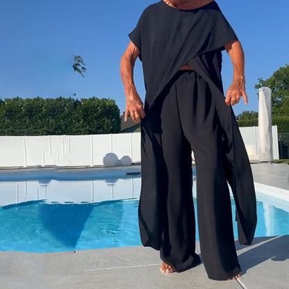 💕Solid Color Off-Shoulder Top & Pants Set