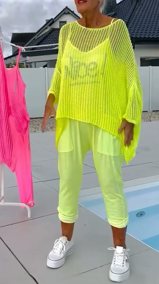 Mujeres monstruos con pantalones e impresión de letras + Hohler Kittel-Freizeitzug