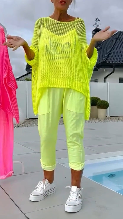 Mujeres monstruos con pantalones e impresión de letras + Hohler Kittel-Freizeitzug