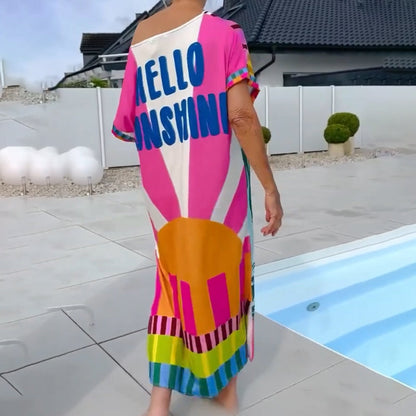 💃🌸Damenkleid mit modischem Druck, kurzen Ärmeln und V-Ausschnitt