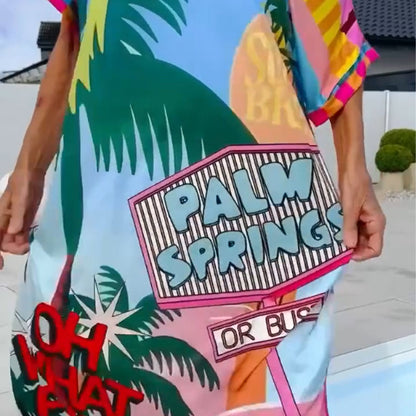 💃🌸Damenkleid mit modischem Druck, kurzen Ärmeln und V-Ausschnitt
