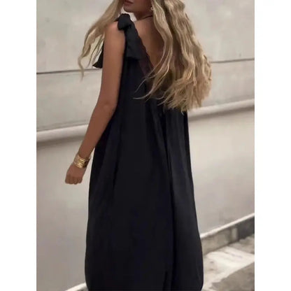 💃Elegantes Spitzen-Maxikleid mit V-Ausschnitt – Ärmellos, 🌸atmungsaktiv & vielseitig für jeden Anlass | Gr. S-3XL | Schwarz