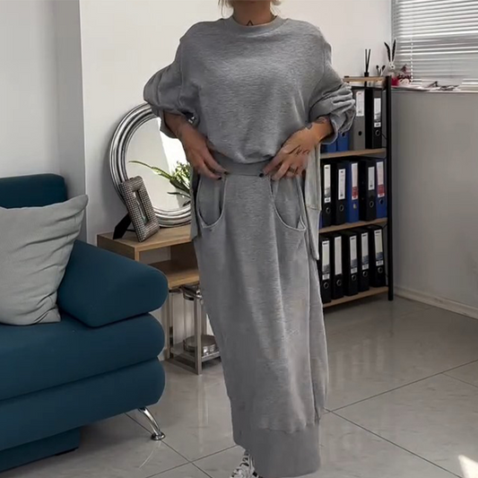 2-teiliges Set aus Rundhals-Sweatshirt und Rock für Damen