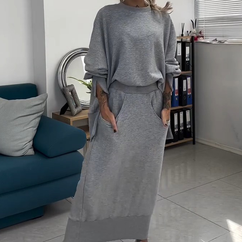 2-teiliges Set aus Rundhals-Sweatshirt und Rock für Damen